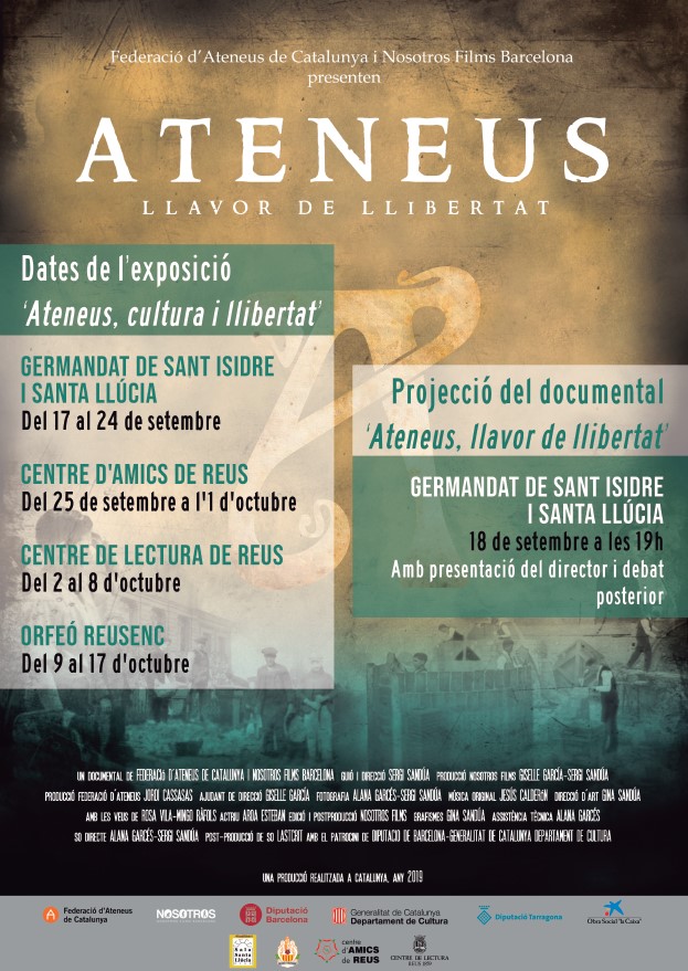 El documental ‘Ateneus: llavor de llibertat’ i l’exposició ‘Ateneus, cultura i llibertat’, recorreran els ateneus de Reus